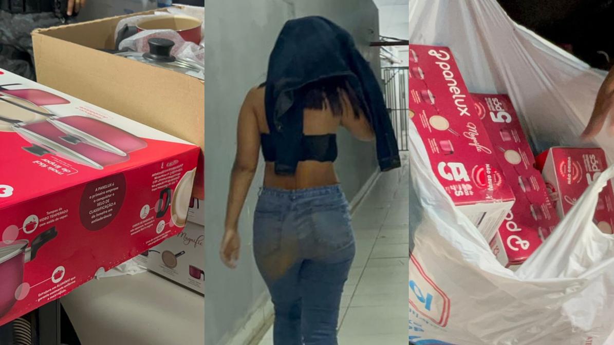 JOVEM DE 19 ANOS TENTA SAIR COM TRÊS JOGOS DE PANELAS ESCONDIDOS NA SACOLA
