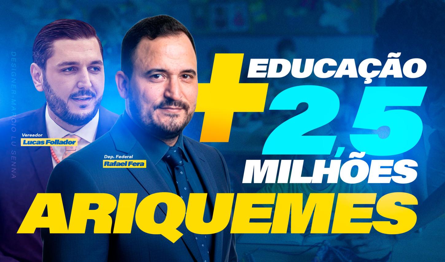 DEPUTADO FEDERAL RAFAEL FERA ANUNCIA DESTINAÇÃO DE R$ 2,5 MILHÕES PARA EDUCAÇÃO DE ARIQUEMES NO DIA DOS PROFESSORES