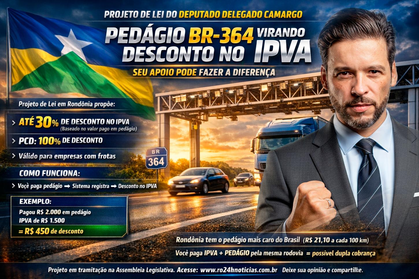 PROJETO DE LEI DO DEPUTADO DELEGADO CAMARGO - PEDÁGIO BR-364 VIRANDO DESCONTO NO IPVA