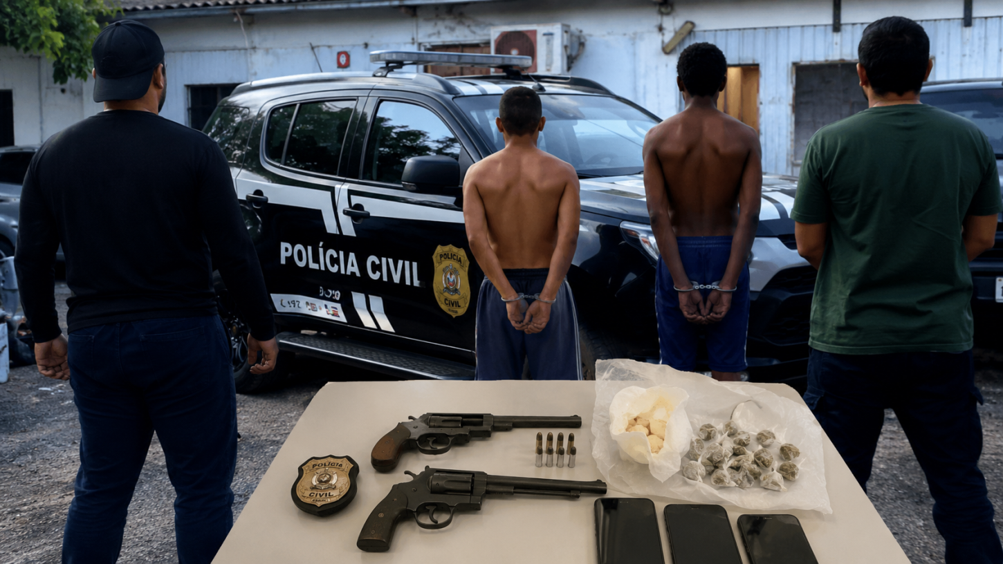 Operação da Polícia Civil prende dois suspeitos e apreende armas e drogas durante investigação em Itapuã do Oeste